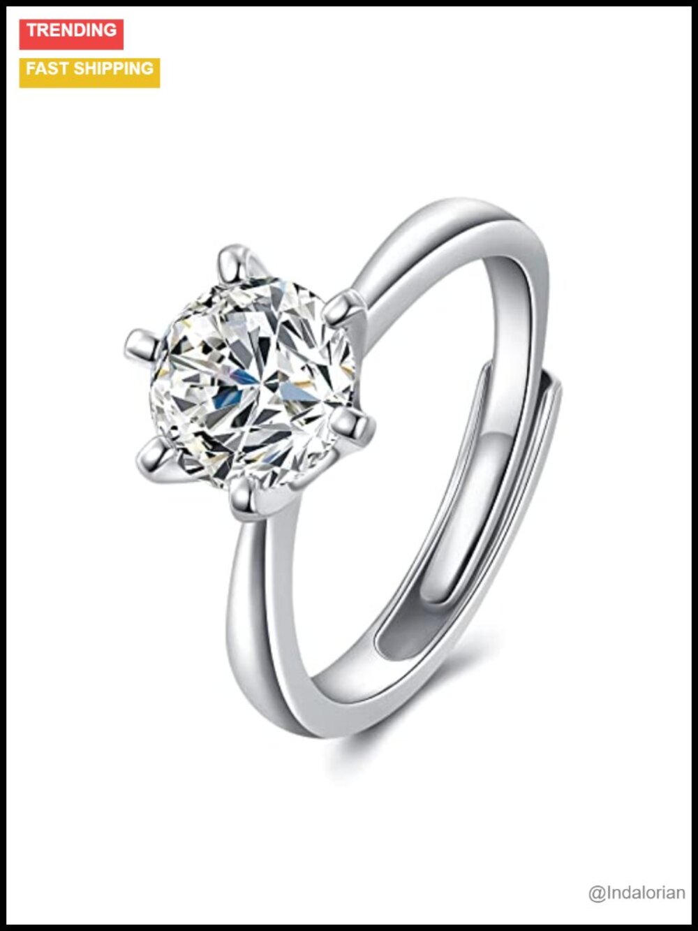 1 Carat Moissanite Adjustable Engagement Ring 925 Sterling Silver Solitaire